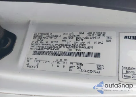 2013 Ford E-250 Commercial z USA, uszkodzony, nr VIN 1FTNE2EW7DDA65037